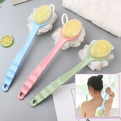 2 IN 1 loofah with handle, Bath Brush, back scrubber, Bath Brush with Soft Comfortable Bristles And Loofah with handle, Double Sided Bath Brush Scrubber for bathing(Pack of 2)
